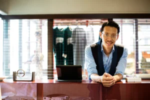 owner in clothing shop